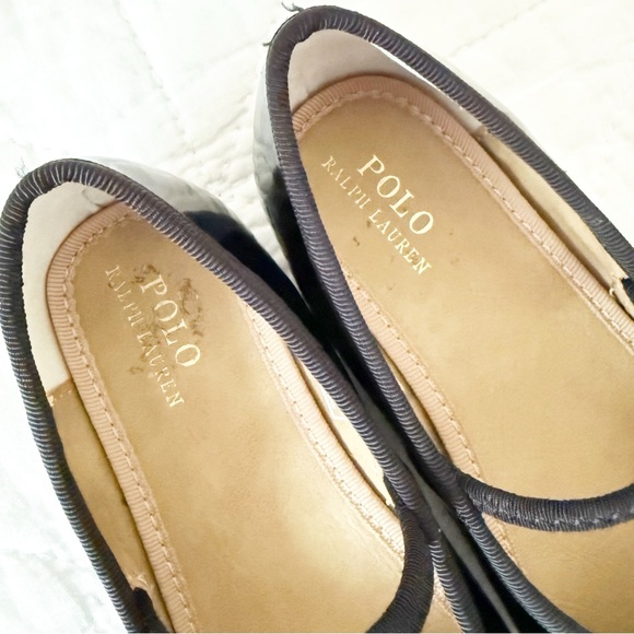 Kids Polo Ralph Lauren Nellie Leather Ballet Flat Black Patent 9 Toddler Girl - Picture 3 of 8